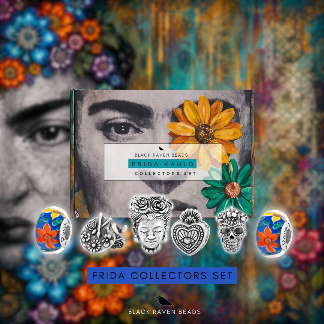 Frida Kahlo collection of sterling silver and lampwork glass beads by Black Raven Beads